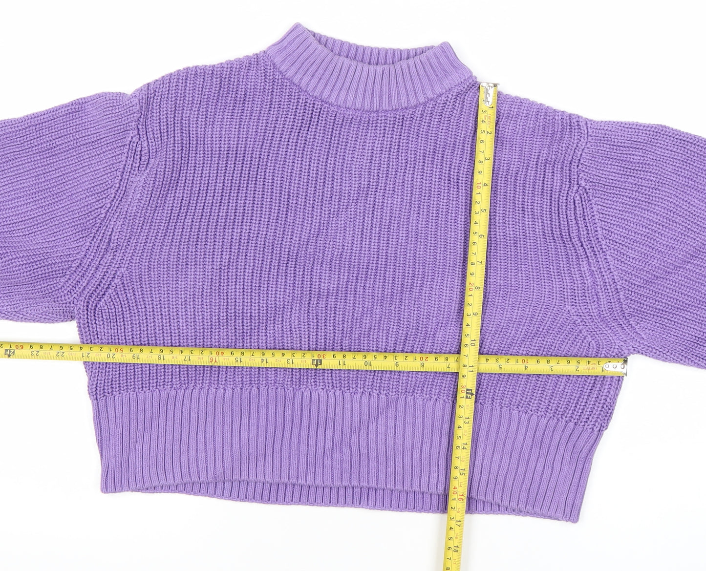 Monki Women’s Purple XS Chunky Knit Mock Neck Long Sleeve Jumper