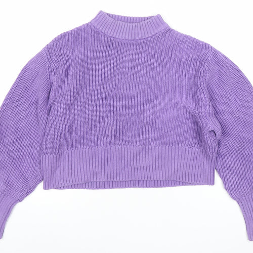 Monki Women’s Purple XS Chunky Knit Mock Neck Long Sleeve Jumper