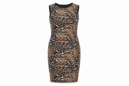 Front view of I Saw It First women’s brown animal print bodycon dress, size UK 8