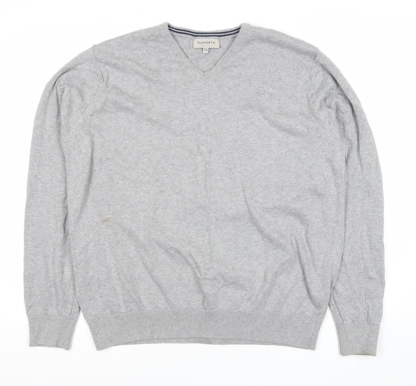 Haworth Mens Grey 2XL V-Neck Cotton Pullover Jumper