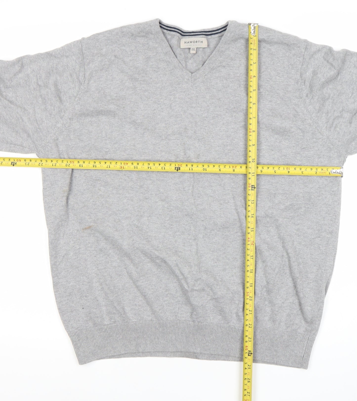 Haworth Mens Grey 2XL V-Neck Cotton Pullover Jumper