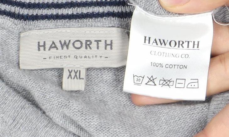 Haworth Mens Grey 2XL V-Neck Cotton Pullover Jumper