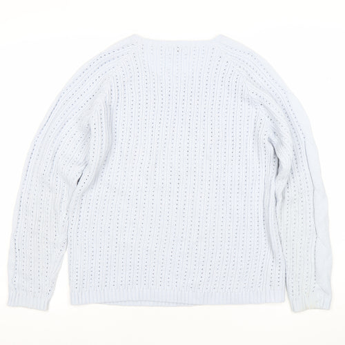 Damart Women’s Blue Scoop Neck Open-Knit Pullover Jumper Size L