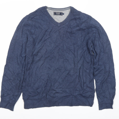 Maine New England Men's Blue Cotton V-Neck Jumper Size S