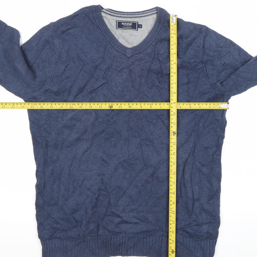 Maine New England Men's Blue Cotton V-Neck Jumper Size S