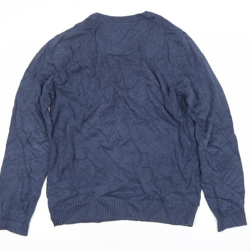 Maine New England Men's Blue Cotton V-Neck Jumper Size S