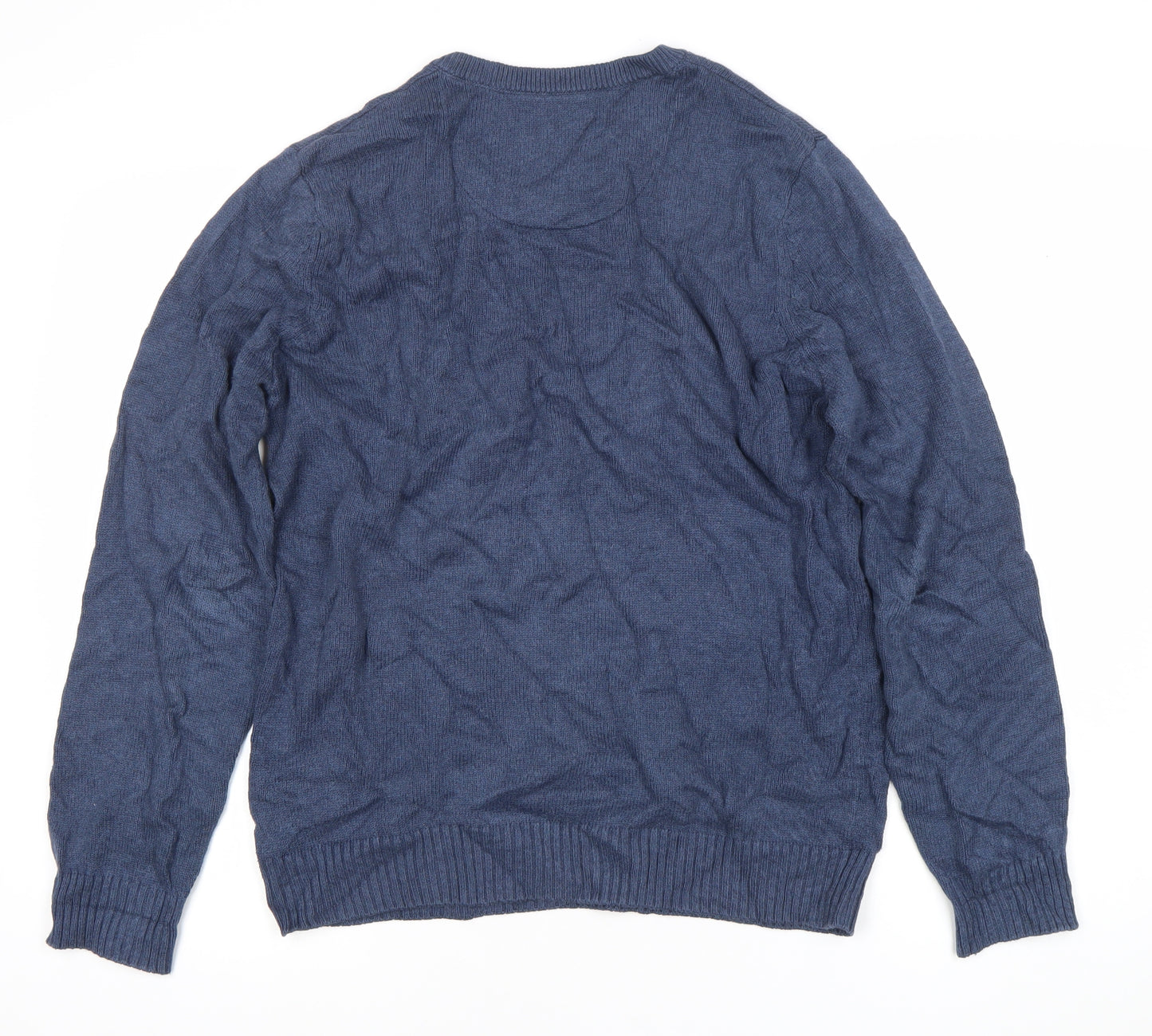 Maine New England Men's Blue Cotton V-Neck Jumper Size S