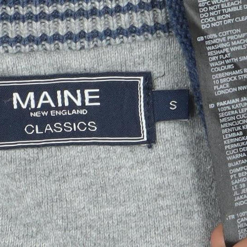 Maine New England Men's Blue Cotton V-Neck Jumper Size S