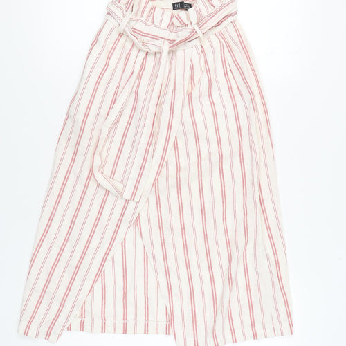 Zara Women White Red Striped Wrap Midi Skirt XS Boho Summer