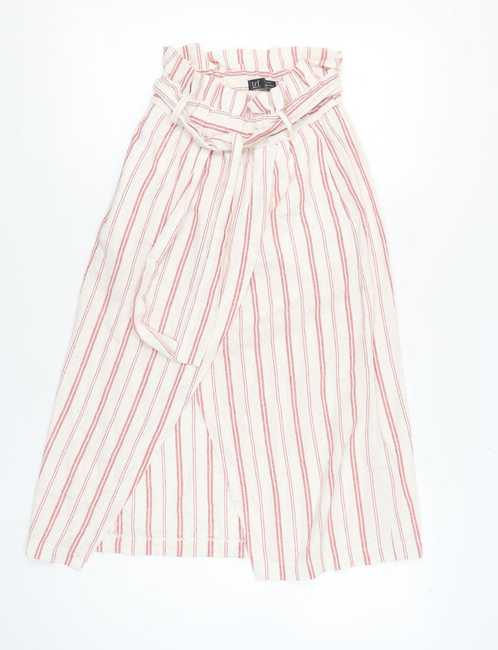 Zara Women White Red Striped Wrap Midi Skirt XS Boho Summer