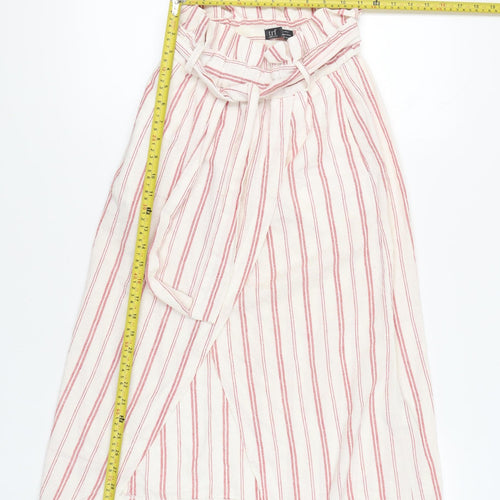 Zara Women White Red Striped Wrap Midi Skirt XS Boho Summer