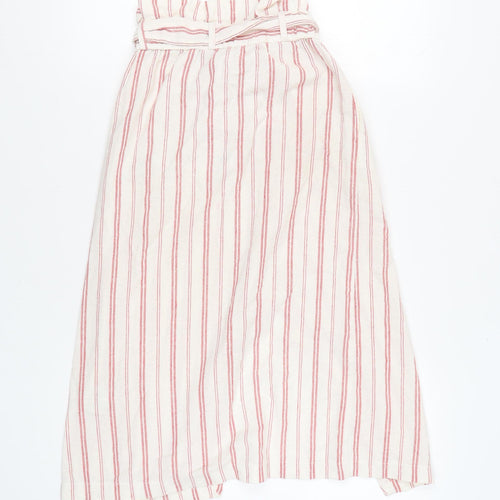 Zara Women White Red Striped Wrap Midi Skirt XS Boho Summer