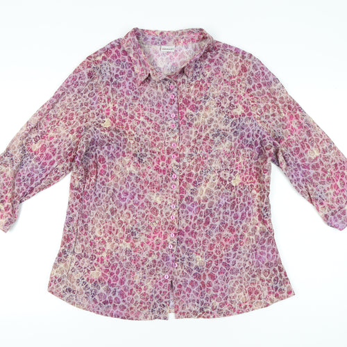 Damart Womens Multicoloured Floral Button-Up Shirt Size 18 3/4 Sleeve Tunic