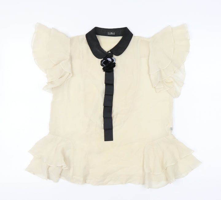 By Malene Birger Women’s Ivory Silk Blouse Size 6 Ruffle Detail