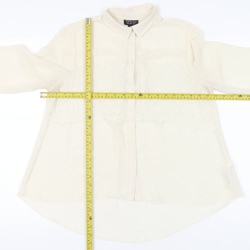 Topshop Women Ivory Lace Panel Long Sleeve Collared Blouse Size 10