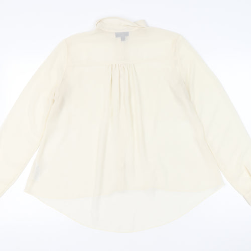 Topshop Women Ivory Lace Panel Long Sleeve Collared Blouse Size 10