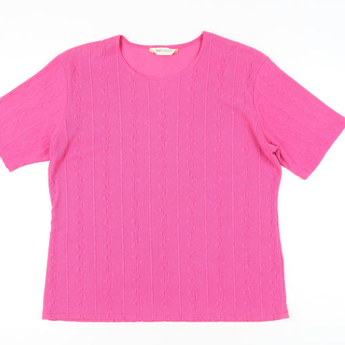 Bonmarché Women’s Pink Short Sleeve T-Shirt Top L Polyester