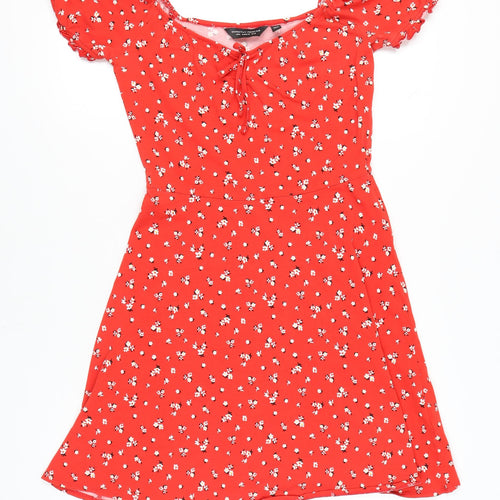 Dorothy Perkins Women Red Floral A-Line Scoop Neck Dress UK 12