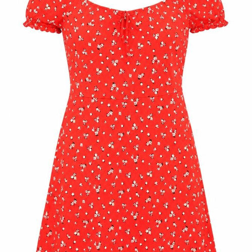 Dorothy Perkins Women Red Floral A-Line Scoop Neck Dress UK 12