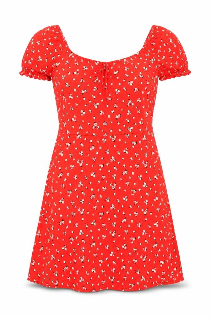 Dorothy Perkins Women Red Floral A-Line Scoop Neck Dress UK 12