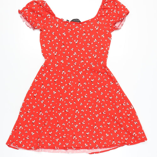 Dorothy Perkins Women Red Floral A-Line Scoop Neck Dress UK 12