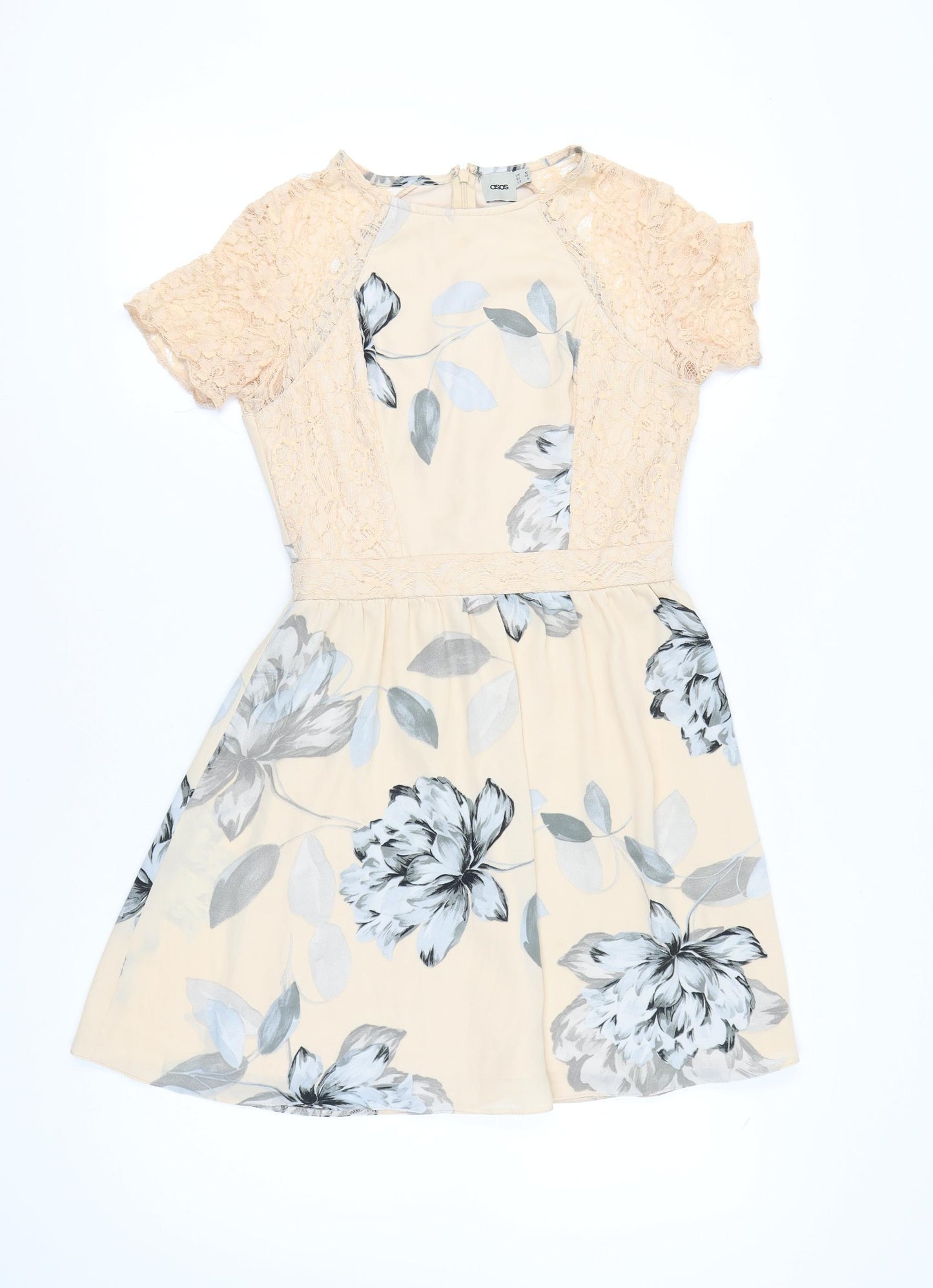 ASOS Women’s Beige Floral Lace Fit & Flare Dress UK 10