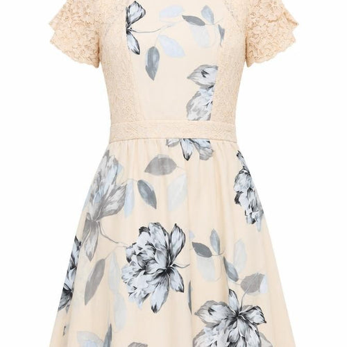 ASOS Women’s Beige Floral Lace Fit & Flare Dress UK 10