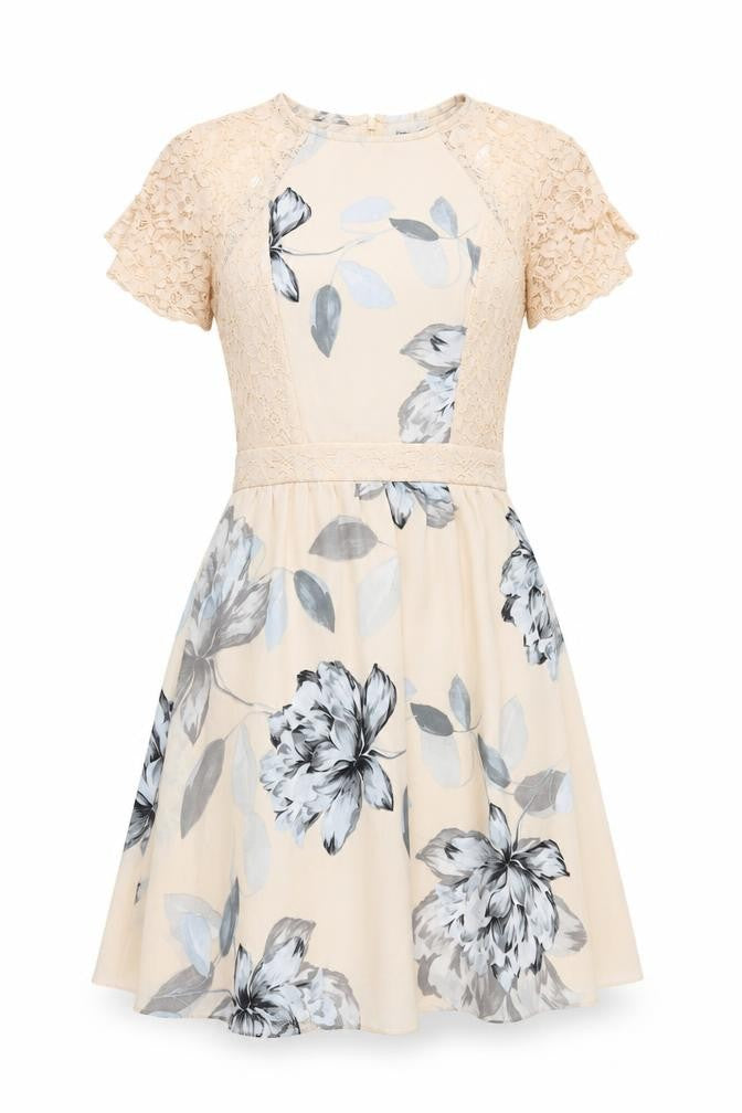 ASOS Women’s Beige Floral Lace Fit & Flare Dress UK 10