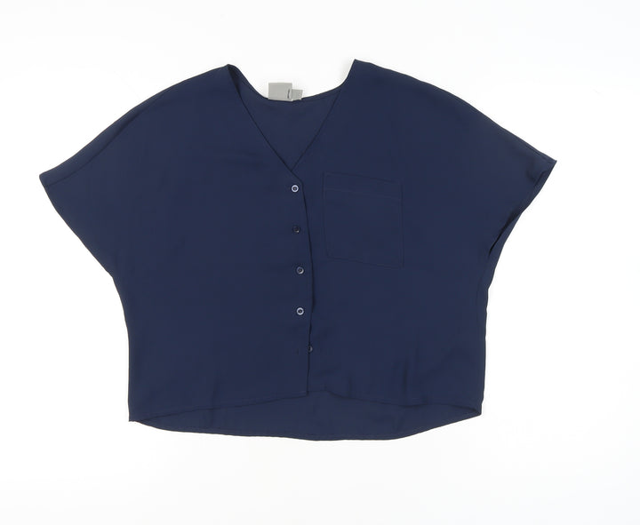 ASOS Women’s Blue Cropped V-Neck Blouse UK 4 Short Sleeve