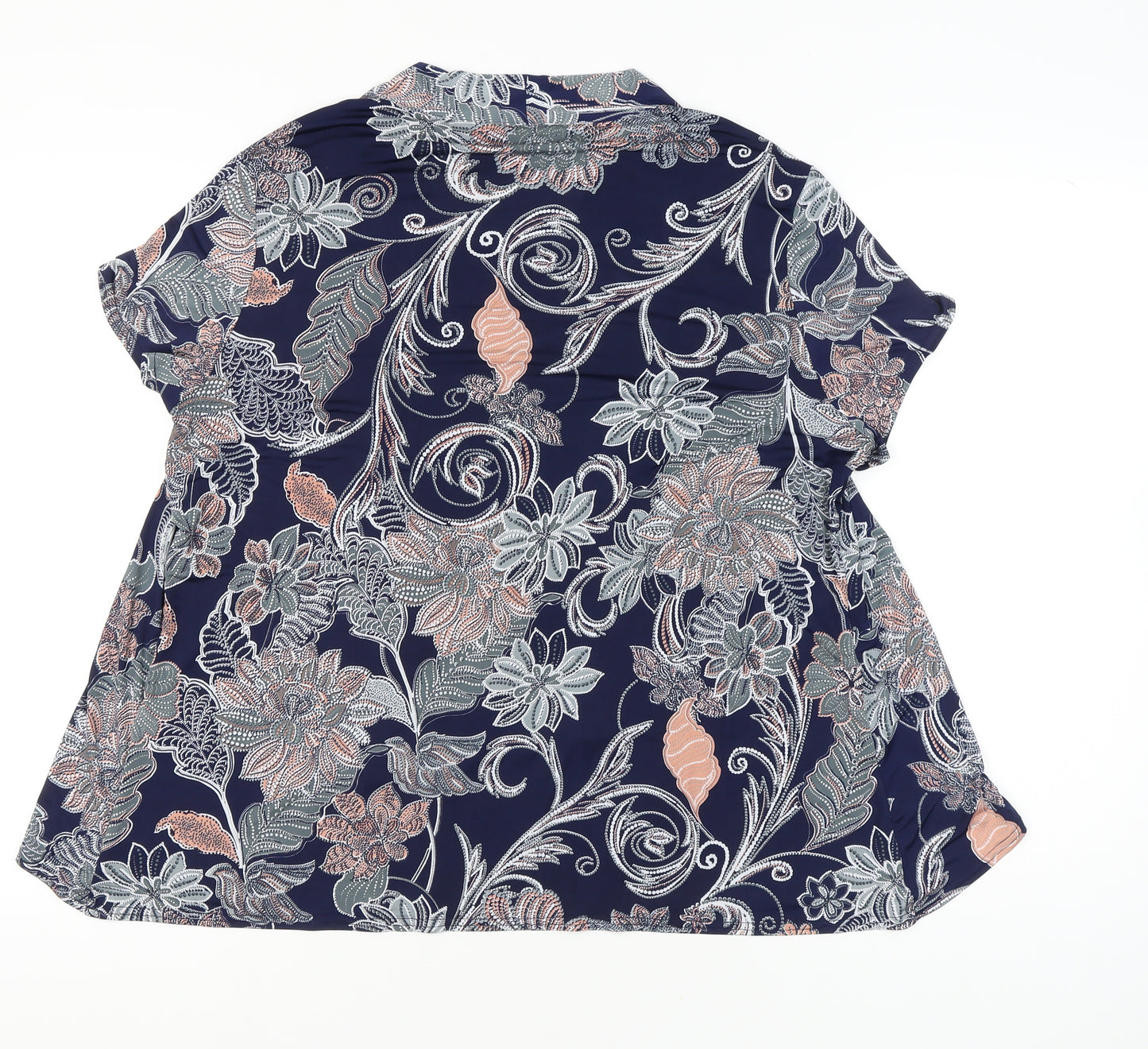 Classic Womens Blue Floral Tunic Blouse Size 18 Short Sleeve