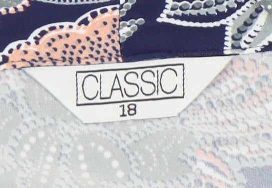Classic Womens Blue Floral Tunic Blouse Size 18 Short Sleeve