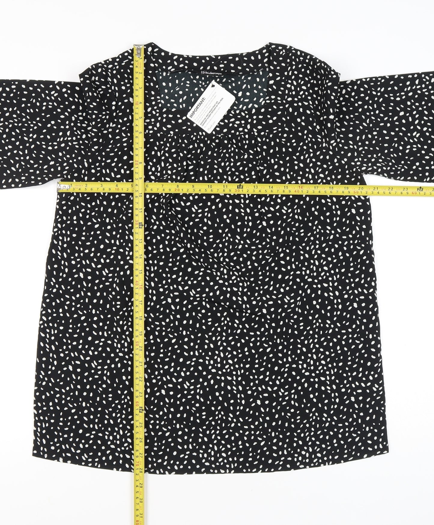 Kaleidoscope Women Black Polka Dot Blouse Size 12 Tunic Style