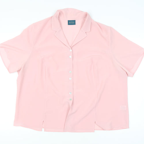 Petites Womens Pink Blouse Size 22 Short Sleeve Collared Button Up