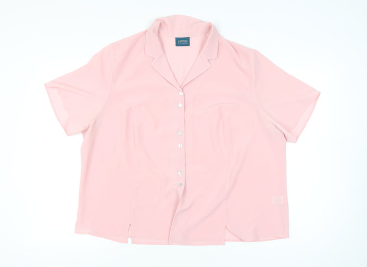 Petites Womens Pink Blouse Size 22 Short Sleeve Collared Button Up
