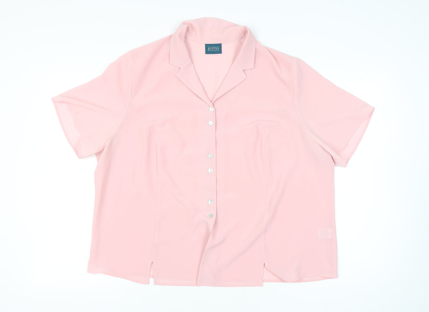Petites Womens Pink Blouse Size 22 Short Sleeve Collared Button Up