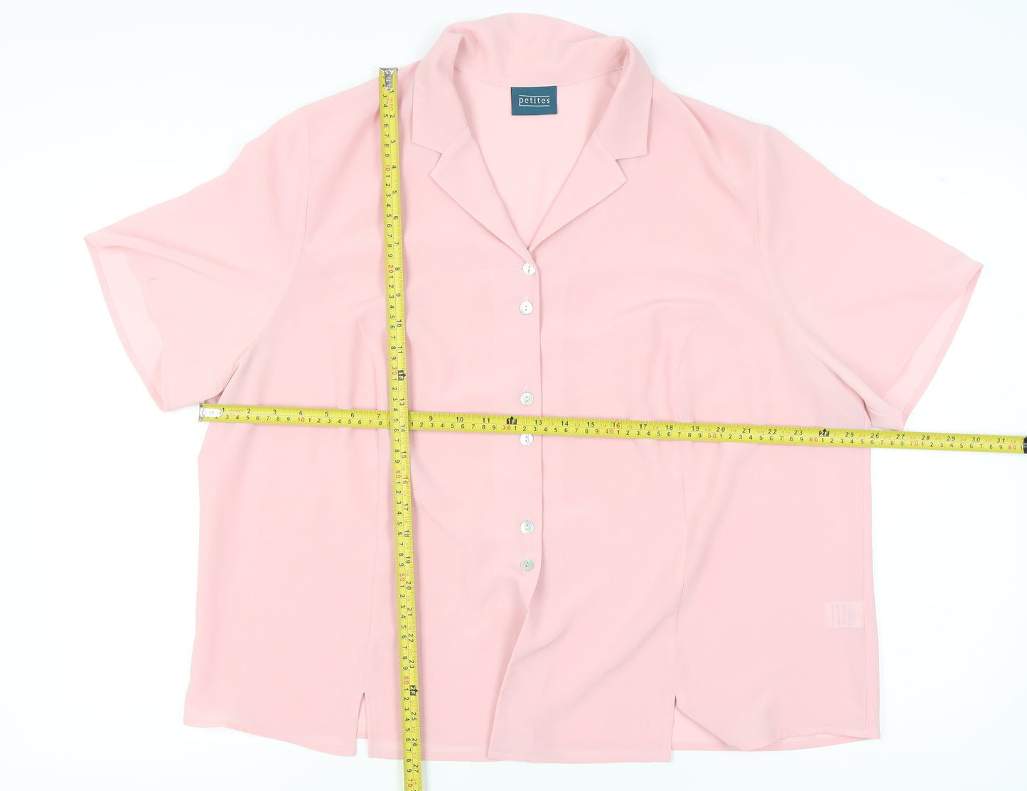 Petites Womens Pink Blouse Size 22 Short Sleeve Collared Button Up