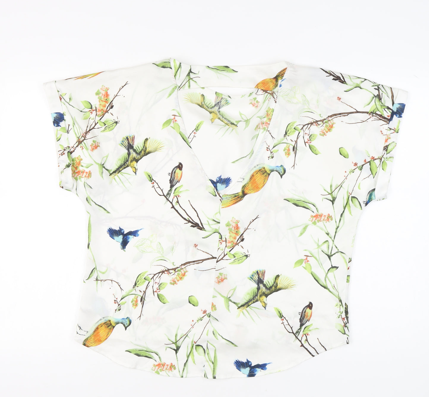 Forever 21 Women’s Multicoloured Bird Print V-Neck Blouse Size M