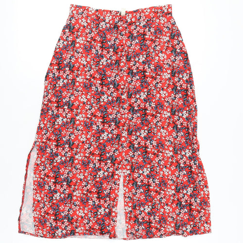 Oasis Womens Red Floral Midi A-Line Skirt Size 8 Zip Casual Summer