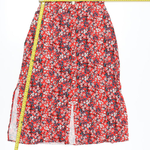 Oasis Womens Red Floral Midi A-Line Skirt Size 8 Zip Casual Summer