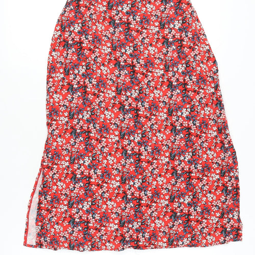 Oasis Womens Red Floral Midi A-Line Skirt Size 8 Zip Casual Summer