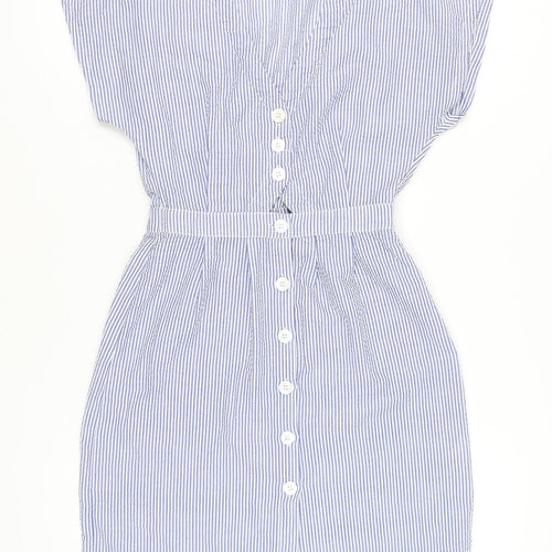 Oysho Women’s Blue Striped Shirt Dress S Short Sleeve Casual