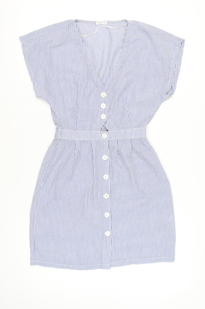 Oysho Women’s Blue Striped Shirt Dress S Short Sleeve Casual