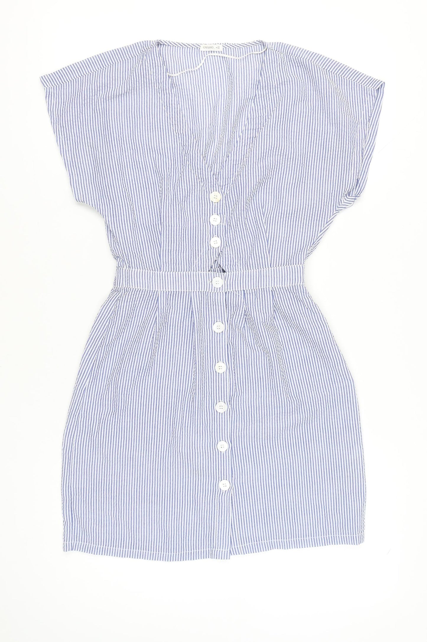 Oysho Women’s Blue Striped Shirt Dress S Short Sleeve Casual