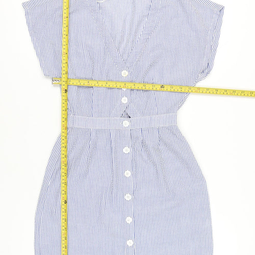 Oysho Women’s Blue Striped Shirt Dress S Short Sleeve Casual