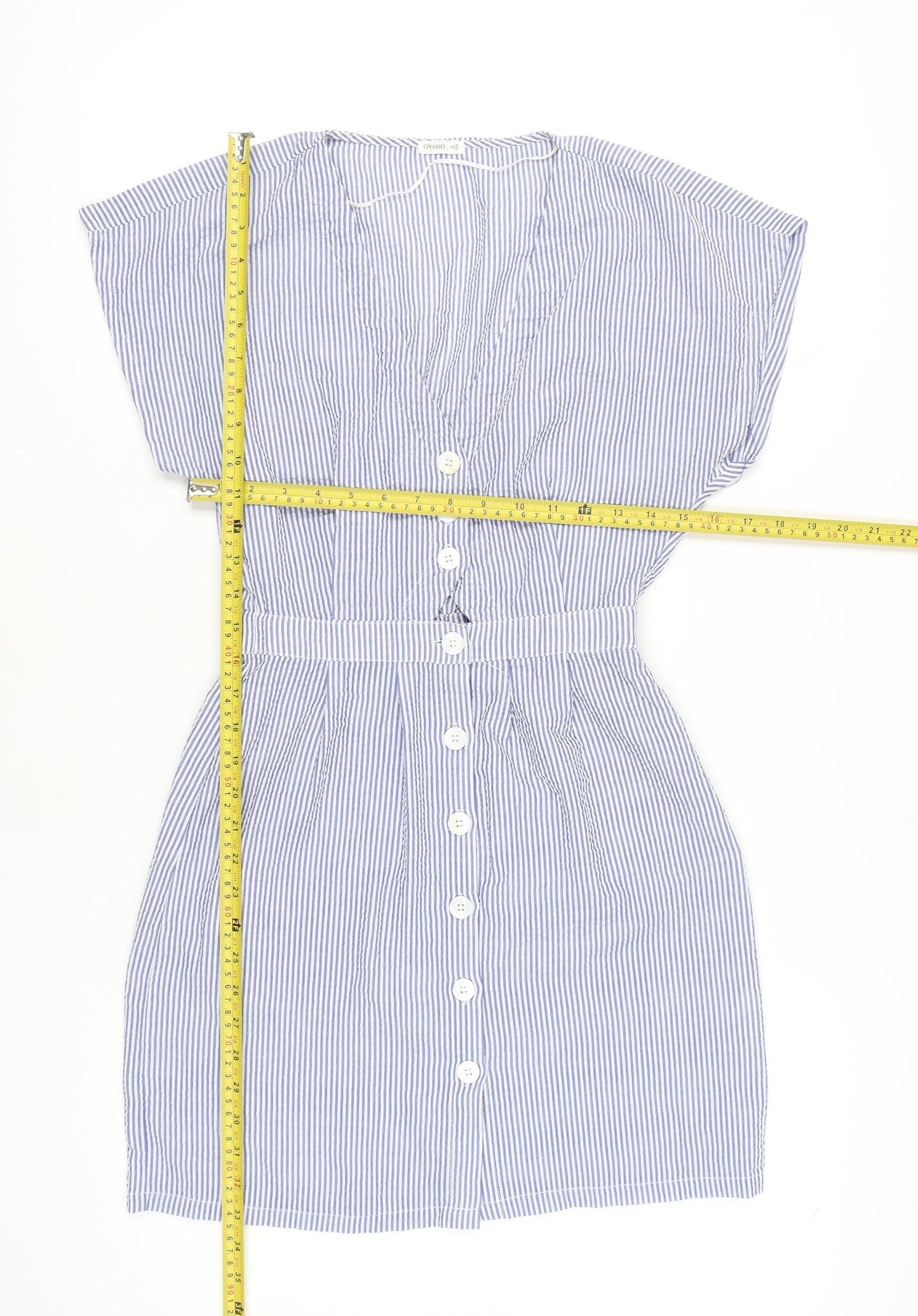 Oysho Women’s Blue Striped Shirt Dress S Short Sleeve Casual