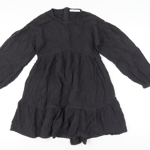 Marks and Spencer Girls Black Cotton Skater Dress 9-10Y Long Sleeve