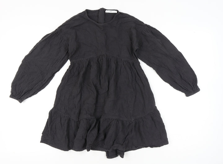 Marks and Spencer Girls Black Cotton Skater Dress 9-10Y Long Sleeve