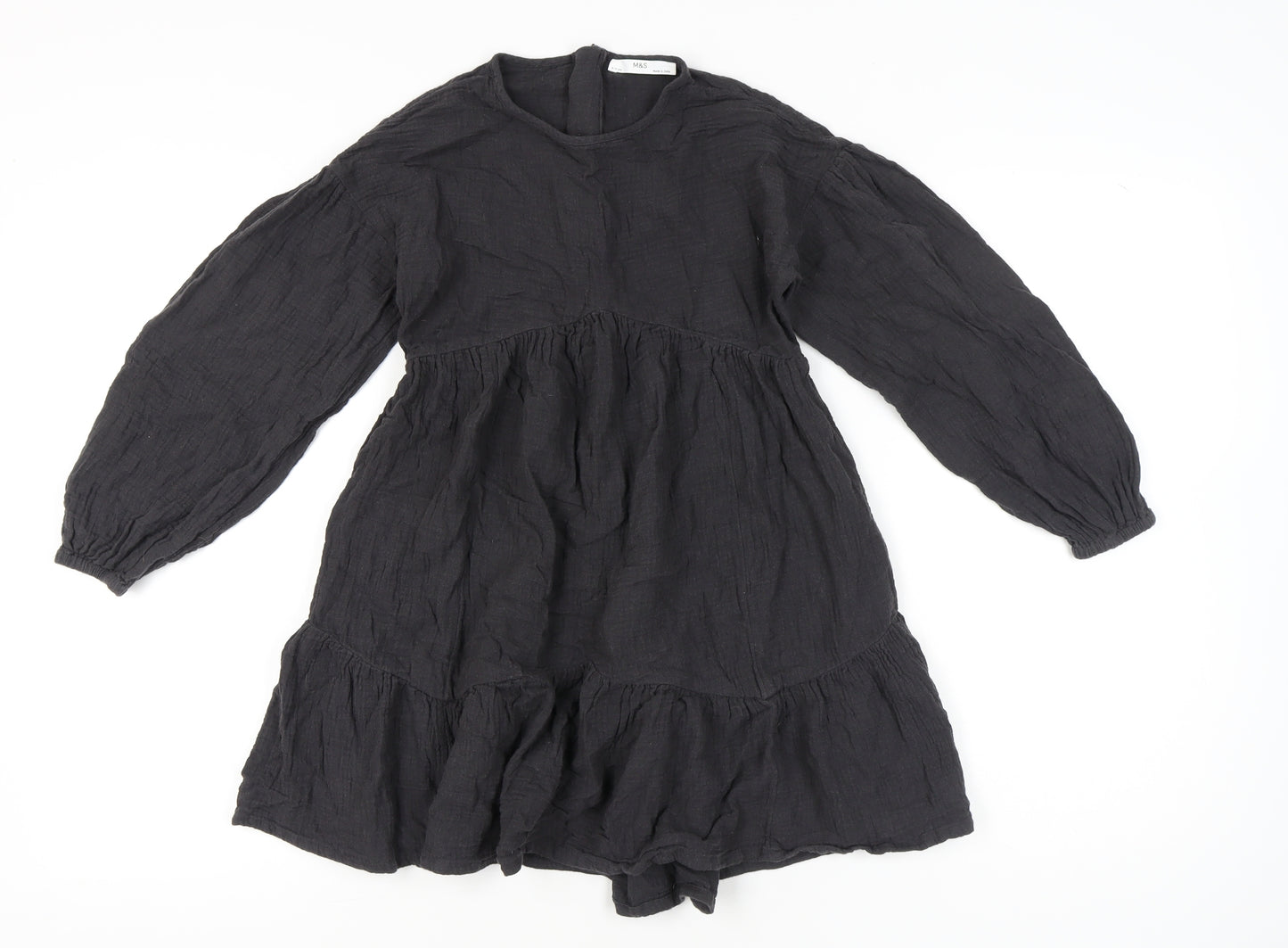 Marks and Spencer Girls Black Cotton Skater Dress 9-10Y Long Sleeve