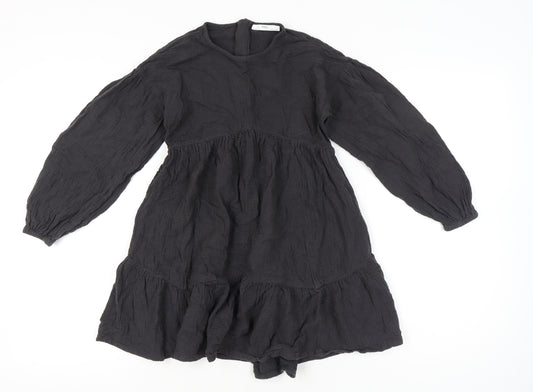 Marks and Spencer Girls Black Cotton Skater Dress 9-10Y Long Sleeve