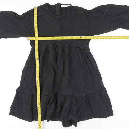 Marks and Spencer Girls Black Cotton Skater Dress 9-10Y Long Sleeve